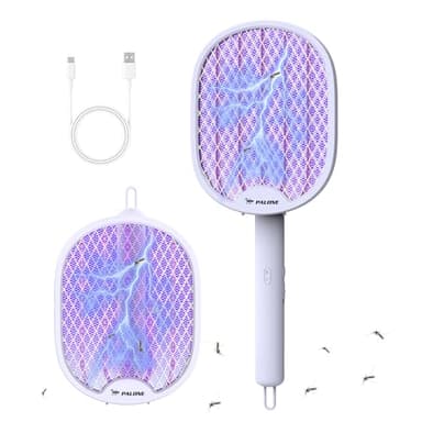 PALONE Racchetta Zanzare Elettrica 4000V, Lampada UV Antizanzare 2 in 1, Trappola per Insetti USB Ricaricabile, Repellente Zanzare per Interno Esterno, Pieghevole per Casa, Giardino e Viaggi