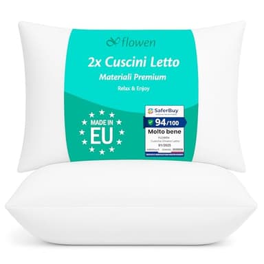Cuscini Letto Coppia di Guanciali 40x60 per Dormire Imbottitura Standard Antiacaro Anallergico Traspirante Rettangolare per Matrimoniale Singolo con Federa in Microfibra Sfoderabile e Lavabile