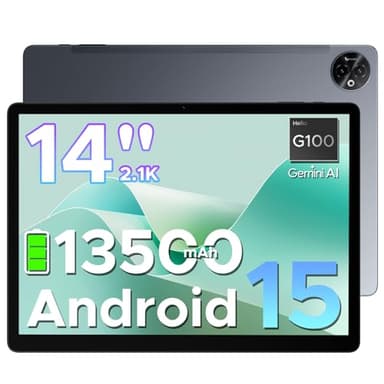 DOOGEE Tab E3 Max 2.1K Tablet 14 Pollici, 32GB+256GB(2TB TF), 13500mAh Batteria Tablet Android 15, MTK G100 Octa-Core Gaming Tablets, Dual SIM 4G LTE+5G WiFi, 16MP/BT5.2/3.5MM/GMS/4 Speakers, Grigio