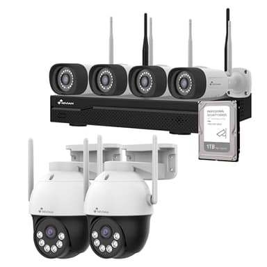 NIVIAN Kit Videosorveglianza WiFi Professionale 2K con 6 Telecamere IP PTZ, NVR 10 Canali, Immagini Super HD, IA Rilevamento Umano, Visione Notturna, Audio, HDMI, App EseeCloud, Registrazione 24/7 HDD