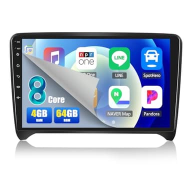 4G+64G 8-Core CAMECHO Android 13 Autoradio per Audi TT 8J MK2 2008-2014 con GPS Carplay Android Auto, Schermo da 9 Pollici con DSP RDS Bluetooth Mirror Link