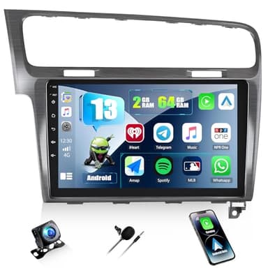 【2G+64G】CAMECHO Android 13 Autoradio per VW Golf 7 MK7 2013-2018 con Navi Carplay Android Auto, 10.1 pollici Stereo Touch Display Bluetooth RDS/FM MirrorLink e USB + Telecamera Posteriore