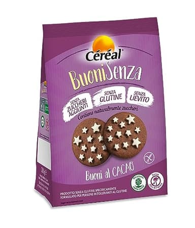 Céréal Buoni senza al Cacao, Biscotti Frollini Stelle al Cacao senza Glutine, senza Lievito, senza Zuccheri Aggiunti