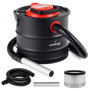 LEHMANN Bidone Aspiracenere per Stufa a Pellet, Camino e Barbecue, 15L, Aspiratore per Cenere ad Alte Temperature, Robusto Serbatoio, Filtro HEPA in Cestello Metallico, Funzione Soffiaggio