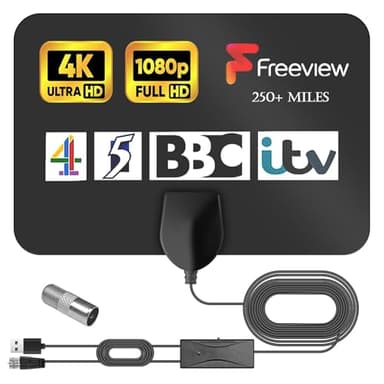 Antenna TV Interna, Antenna Da Camera DVB-T2 Con Amplificatore, Antenna TV Digitale, Antenna DVB-T2, Segnale Migliorato, Cavo Coassiale Da 5 M, Supporta 4K 1080p, Canali Gratuiti Per Canali TV Locali