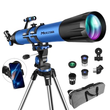 MEEZAA Telescopio Astronomico Professionale Potente Adulti, Bambini e Principianti, 90 mm Apertura 800 mm Portatile Telescopio Riflettore con Treppiede, Borsa, Adattatore per Telefono e Filtro Lunare