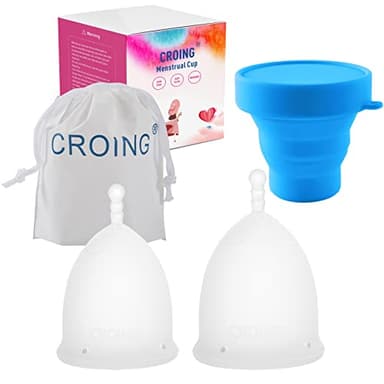 CROING 𝗖𝗼𝗽𝗽𝗲𝘁𝘁𝗮 𝗠𝗲𝘀𝘁𝗿𝘂𝗮𝗹𝗲 2 Pezzi Coppe mestruali (Bianca)