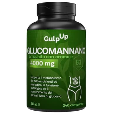 Glucomannano Purificato Forte 4.000MG 240 Compresse - Con Cromo e Vitamina B3 - Integratore Made in Italy - Favorisce il Senso di Sazietà