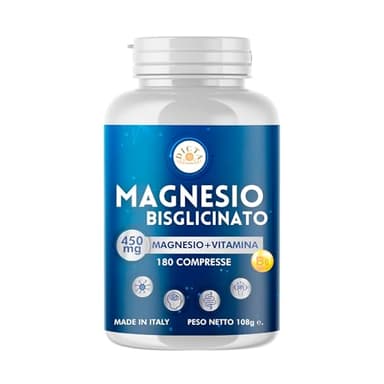 Magnesio Bisglicinato 450mg con Vitamina B6 | 180 Capsule Vegane | Alta Biodisponibilità per il Benessere Quotidiano