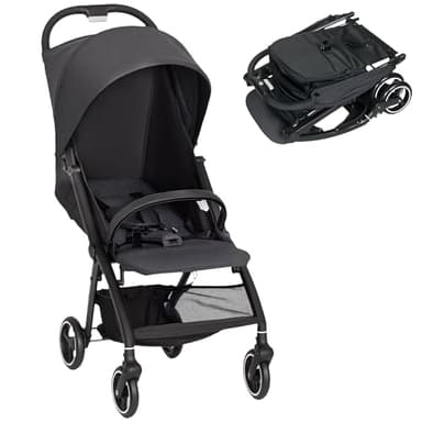 AIYAPLAY Passeggino Leggero 6.3kg per Bambini 0-3 Anni Pieghevole una Mano, Passeggino Compatto Reclinabile con Cappottina e Poggiapiedi Regolabile, Ruote e Cesto Portaoggetti, Fino a 15 kg, Grigio