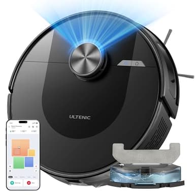 Ultenic D10 Robot Aspirapolvere Lavapavimenti con Mappatura, Robot Aspirapolvere 5000Pa/150Min, Serbatoio Acqua e Polvere Integrato, Controllo APP/Alexa/Siri/IFTTT - Ottimo per Peli di Animali