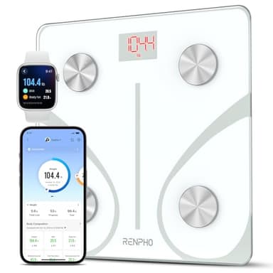 RENPHO Elis 1 Bilancia Pesapersone Intelligente Bluetooth Bilancia Pesa Persona Digitale con App - Misura Peso Corporeo, Massa Grassa, BMI, Massa Muscolare, Massa Ossea, Proteine, Bianco