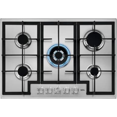 AEG HGB75400SM Piano Cottura a Gas da Incasso 75 cm, 5 Fuochi con Speed Burner e Bruciatore Wok, Griglie in Ghisa, Sistema di sicurezza, Design Professionale, Acciaio Inox