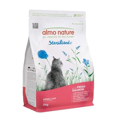 Almo Nature Sterilised - Crocchette Gatto Sterilizzato con Salmone Fresco - A Basso Contenuto di Magnesio e con Fibre per il Controllo del Peso - Sacco da 2kg