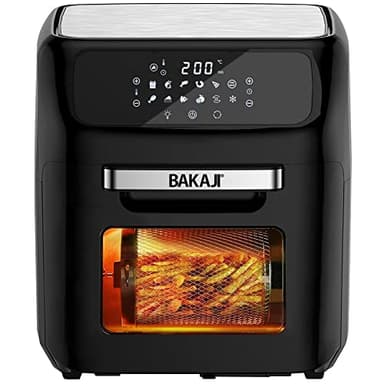 Bakaji Forno Friggitrice ad Aria Calda Frigge Cuoce Griglia Essicca Senza Olio Airfryer Capacità 12Lt Display LED Touch 12 Programmi Timer Regolazione Temperatura Potenza 1800W (Nero)