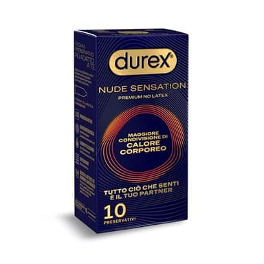 Durex Nude Sensation, Preservativi in Nitrile, Senza Lattice di Gomma Naturale, Ultra Sottili ed Extra Lubrificati, Maggiore Condivisione di Calore Corporeo, vestibilità Regular, 10 Profilattici