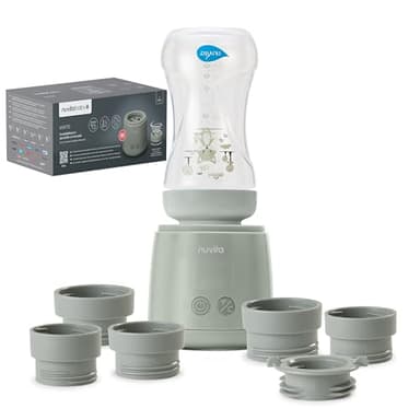 Nuvita 1164 Mix70 Scaldabiberon Portatile 70°C con Funzione Mescolamento, 5 Temperature fino a 70°C, Universale con 6 Adattatori Inclusi, Batteria Ricaricabile, Display LED, Senza BPA