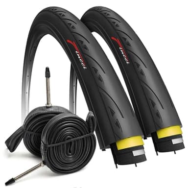 Fincci Copertoni Bici Corsa 700x25c - Set Coppia Pieghevole Pneumatici Bici 28, e 2x camera d'aria 700x25, Gomme con Anti-puntura Antiforatura da 1mm - per Sport Strada Ciclo Bici - Confezione da 2