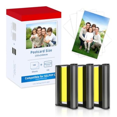 Sostituire Per Canon Selphy cp1500 cp1300 Carta Fotografica KP-108IN 3115B001(AA) Cartuccia e Carta, Compatibile con Canon Selphy CP1500 CP1300 CP1200 CP910, 3 Cartucce d'inchiostro con 108 carte
