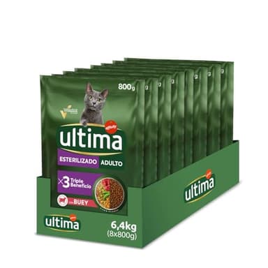 Ultima Cibo per Gatti Sterilizzati con Manzo: Confezione da 8 x 800g - Totale: 6,4kg