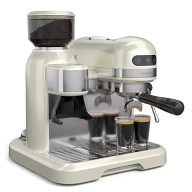 KLARSTEIN Bella Café - Macchina per caffè Espresso, 19 Bar, 1550W, Macinino Integrato da 200g, Montalatte Mobile, Serbatoio da 1,4L, Thermo Block, 2 Tazze, Crema