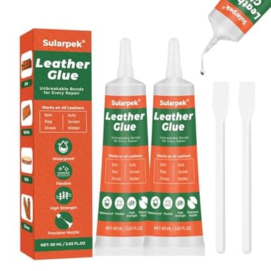 Sularpek Colla in Pelle Extra Forte, 2 * 60 ML, Trasparente, Morbida, Impermeabile - Raccoglitore in Pelle per Divano, Giacca, Portafoglio, Cintura e Scarpe