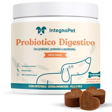 INTEGROPET - Probiotico per Cani Gusto Manzo - Integratori Probiotici per Cani per Intestino, Prurito e Sistema Immunitario