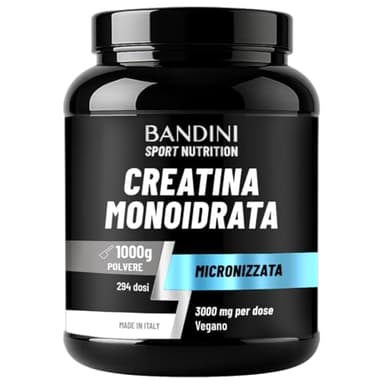 Bandini® Creatina Monoidrata 1kg/1000g in Polvere Pura e Vegana al 100% - Integratore Alimentare per Palestra, Sport, Fitness e Pre Workout - A base di Creatine Monoidrato - Creatina Micronizzata