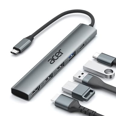 Acer Hub USB C, 5 in 1 Adattatore USB C a HDMI 4K con PD 100W, 3 USB A, Adattatore Multiporta typo C per laptop, PC, tablet, iPad Pro, iMac, iPad, iPhone 15/16