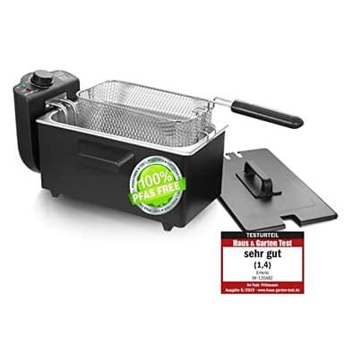 Emerio Friggitrice ad olio da 3,0 l con tecnologia a zone fredde, "molto buona 1,4" testata da Haus & Garten 06/2019, niente più sapore amaro, friggitrice con zona fredda da 2000 W, serbatoio in