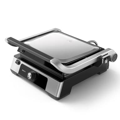 Philips Griglia Elettrica - Contact Grill. Temperatura regolabile. Ampio grill e prestazioni ad Alta Potenza. Piastre Antiaderenti e vassoio raccogli grasso rimovibili. (HD6301/90)