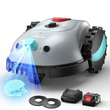 YARDCARE V100 Robot Tagliaerba a Batteria con Navigazione Visiva, Rilevamento di 150 Ostacoli, Robot Tosaerba Fino a 150 m², Robot Tosaerba con Strisciamagnetica, Lame di Ricambio