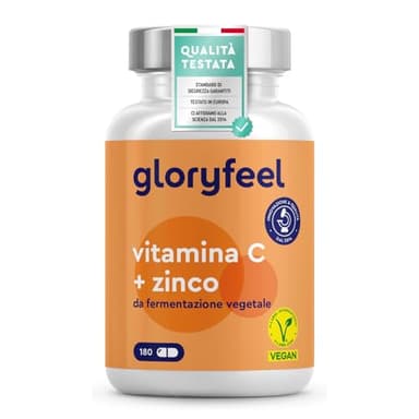 Vitamina C, 180 Capsule, 500 mg + Zinco 10 mg, Qualità Testata Premium, Scorta 6 mesi, Integratore Difese Immunitarie, Vitamina C Pura Tamponata con Ascorbato di Calcio con Zinco, 100% Vegan