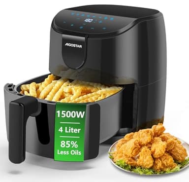 Aigostar - Hayden X Friggitrice ad Aria 4 Litri, 9 in 1 Air Fryer, Display Digitale Touch, 1500W Funzione di preriscaldamento rapido, promemoria di agitazione, Tempo Regolabile 40-200ºc, 0-60 Minuti
