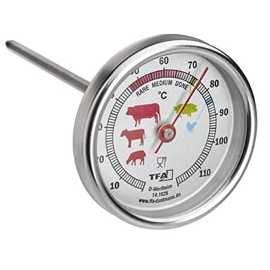 TFA Dostmann Termometro da cucina analogico per arrosti in acciaio inox, 14.1028, ideale per carne, pesce, pollame, termometro per carne, perfettamente arrostita, argento