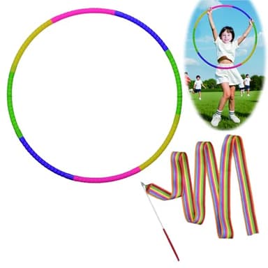 THXFUNAREA Hula Fitness Hoop per Bambini Dotato di nastro da ginnastica - Plastica Staccabile, Divertimento e Fitness per Ragazzi e Ragazze, Perfetto per Danza, Palestra e Attività Fitness