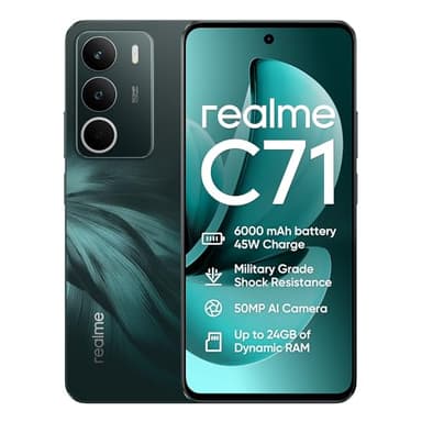 realme C71 Smartphone 4G,6+128GB,Batteria 6000 mAh,Ricarica rapida 45 W,Fotocamera AI da 50MP,Display 120 Hz,Resistenza agli urti di grado militare,Impermeabilità quotidiana,Green(Senza Adattatore)