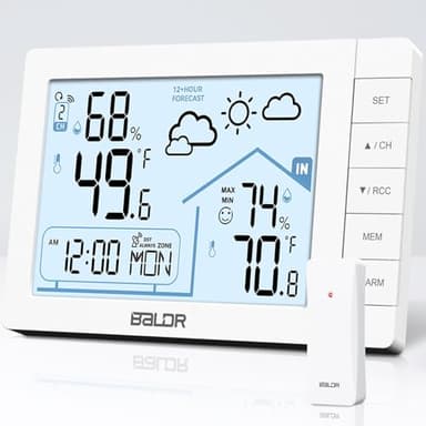 VINILITE Stazione Meteorologica con Sensore Esterno di Temperatura e Umidità, Previsioni del Tempo, Orologio Radiocontrollato con Sveglia, Data