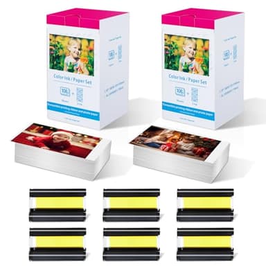 Ricambio Canon CP1300 Carta fotografica, Compatibile con Canon Selphy CP1500 CP1200 CP1000 CP910 CP800, KP-108IN 3 cartucce d'inchiostro e 108 carta fotografica,100 x 148mm
