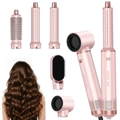 Dryhsip Spazzola Asciugacapelli 5 in 1,Spazzola Rotante per Capelli con 3 Temperature, Ionico, Styling per Liscio, Onde e Ricci, Volumizzante, Set per Viaggio e Regalo Uomo Donna（Sakura）