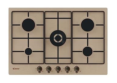Candy Classic Piano Cottura a Gas 5 Fuochi, Acciaio Inossidabile, Bruciatore a Doppia Corona, Griglie Smaltate Leggere e Lavabili in Lavastoviglie, 74,5 x 51 x 3,5 cm, Color Avena - CHW7AV4WGT