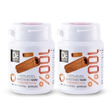 DC24 DAILY CARE Gomme da masticare senza zucchero, senza aspartame, allo xilitolo, alla cannella naturale, senza glutine, vegane, 60 pezzi, confezione da 2