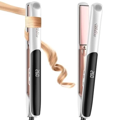 Piastra Capelli Professionale UKLISS 2 in 1, con Tecnologia Ceramica & Ionica | Riscaldamento Rapido in 30 Secondi fino a 260°C, Display LCD | (100-240V), 120-260°C per Capelli Corti e Lunghi