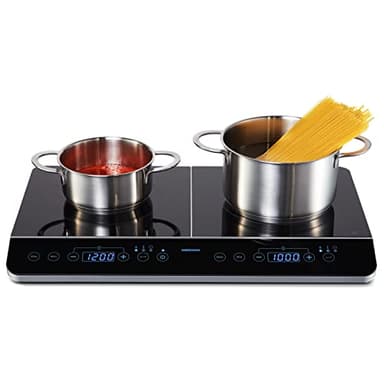 MEDION Piastra a induzione doppia con due piastre di cottura, 3500 Watt, 10 livelli di temperatura, display a LED, MD 15324, nera