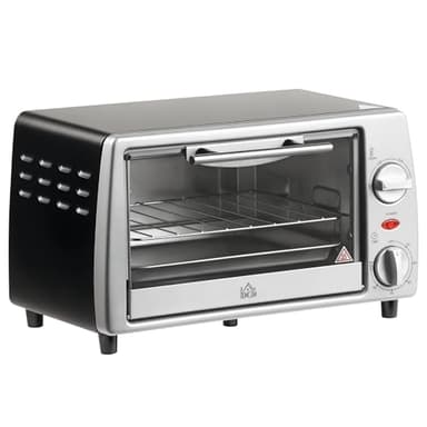 HOMCOM Fornetto Elettrico 10L Temperatura Regolabile e Timer, Griglia e Teglia Incluse, 750W, 36.5x26x22cm, Argento Nero