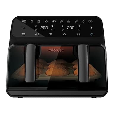 Cecotec Friggitrice ad Aria Cecofry Advance 9000 Window. Air Fryer 2200 W, Capacità 9 L, Dieta, Parete Divisoria Mobile 2 Cuvette 4,5 L, Doppia Temperatura 80-200 ° C, Finestra e Tecnologia Perfectcok