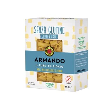 Armando, Il Tubetto Rigato, Pasta Senza Glutine ai Multicereali con Mais, Riso Integrale e Quinoa - 12 confezioni da 400 gr