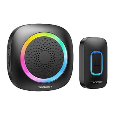 TECKNET Campanello Senza Fili da Esterno Impermeabile IP66, Portata 400M, 5 Livelli Volume 60 Melodie, Batteria RGB Campanello Wireless, Ricevitore Mobile, Black