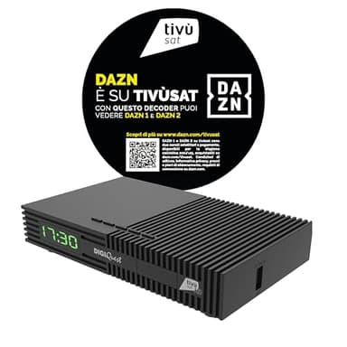 DIGIQUEST Decoder tivùsat Ti9, DVB-S2|1 mese DAZN STANDARD|AUTO INSTALLANTE|Telecomando 2 in 1| Smartcard tivùsat inclusa|HDR |Funzione di registrazione attivabile|Tasto SOS |Abilitato DAZN 1 e DAZN 2