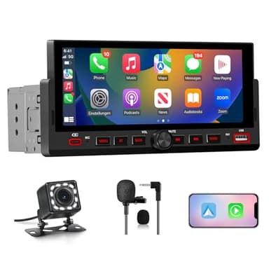 Hexinex Autoradio 1 DIN con Schermo 6.86 pollici IPS Touchscreen, Car Radio Wireless CarPlay & Android Auto, Pulsante luminoso a 7 colori, FM Tipo-C Comandi al Volante